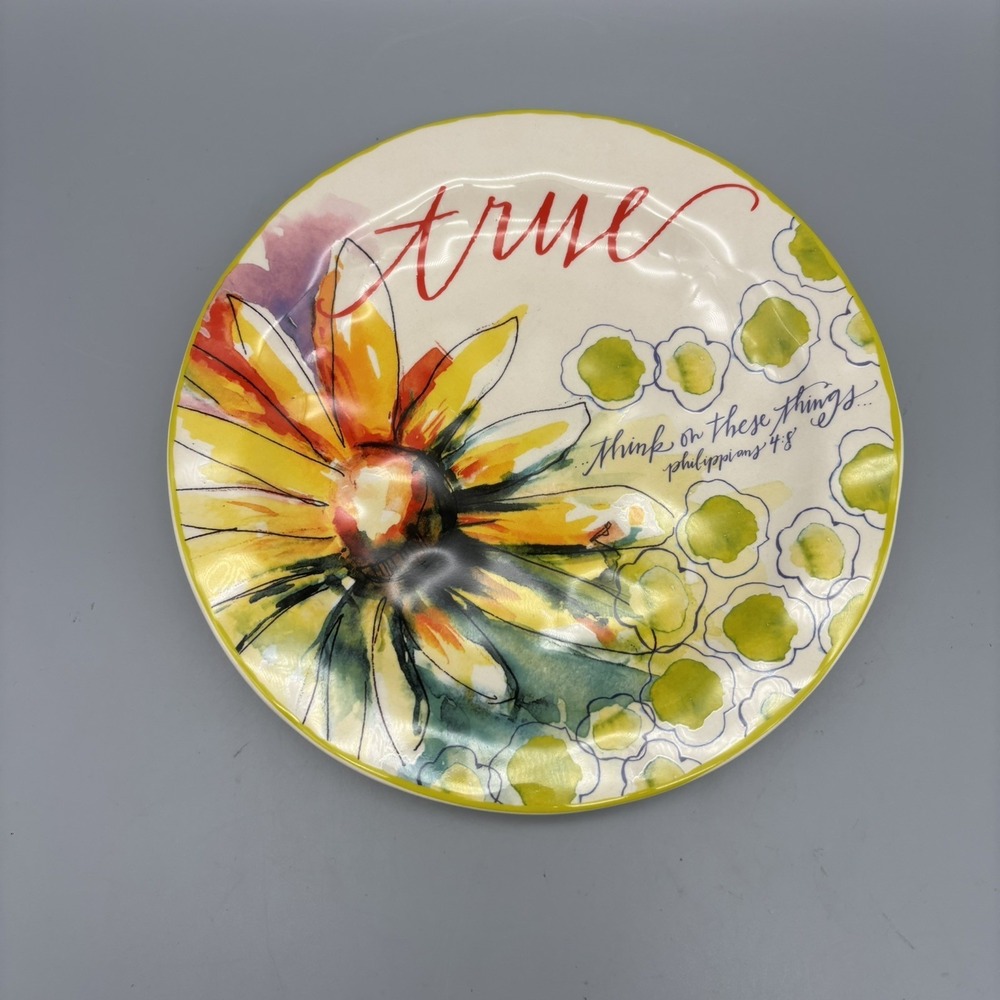 Mary & Martha Plate 8.5" Think On These Things True Philippians 4:8 Floral Plate